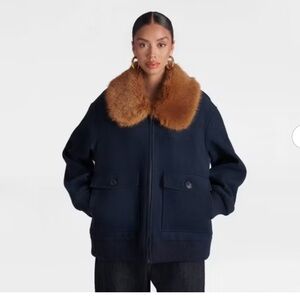 KBB by KAHLANA x Target NWT Size S Chic Navy Bomber Jacket with Faux Fur Collar